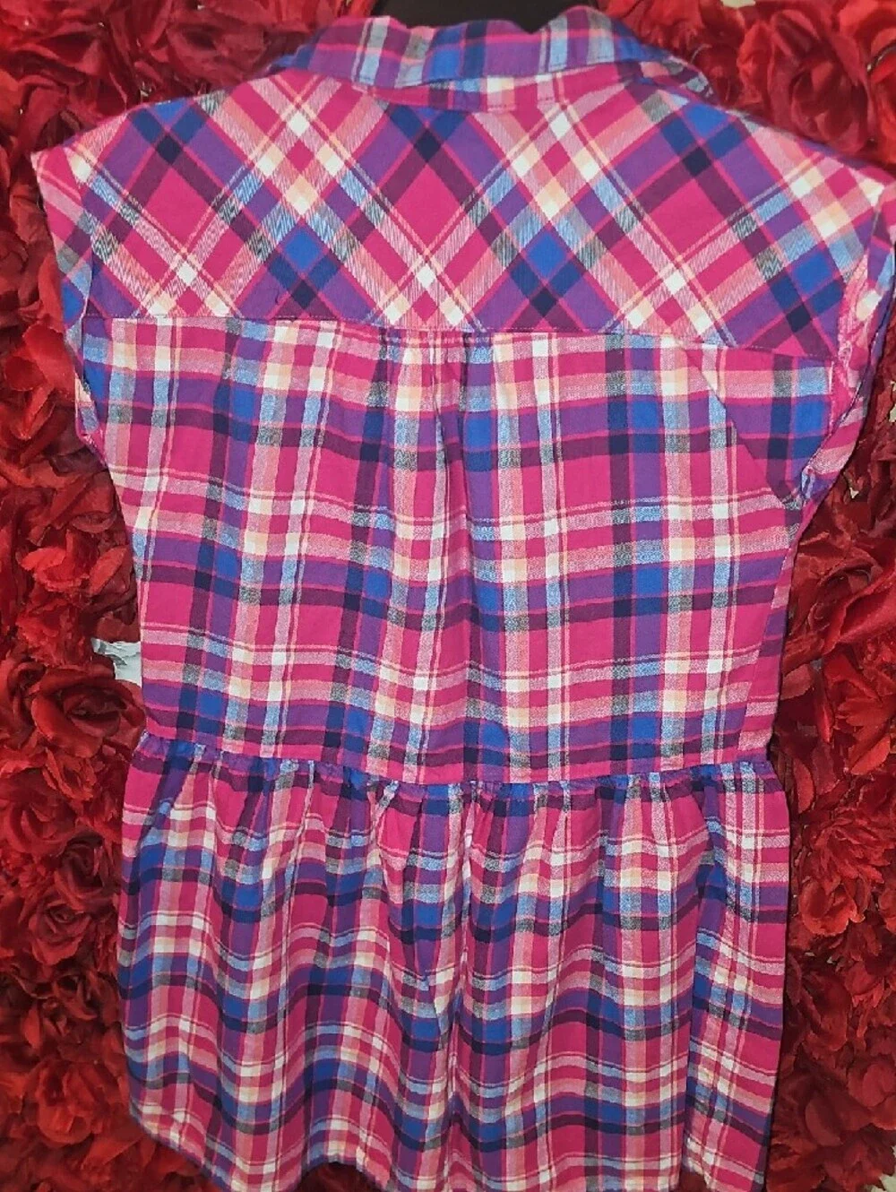 Cat & Jack Girls Pink and Blue Plaid Girls Peplum Style Dress Size 10/12